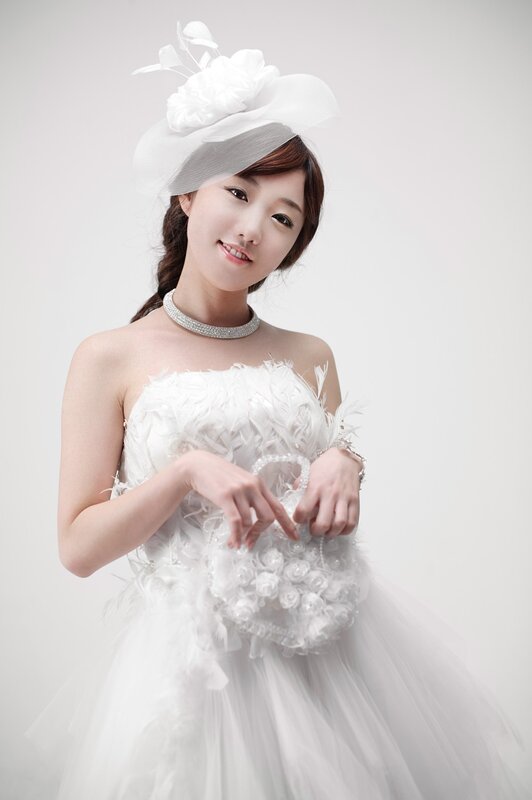Woman in White Wedding Dress — Serene, Photograph, Hat