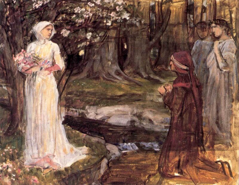 Woman in white with flowers