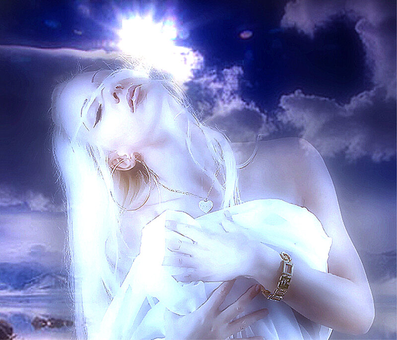 woman in white with glowing light