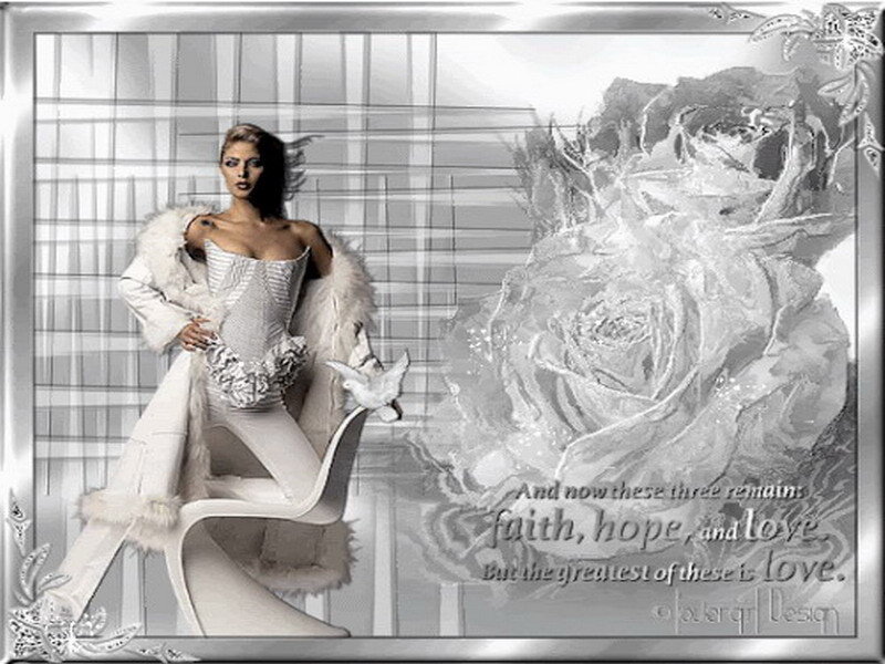 woman in white with rose