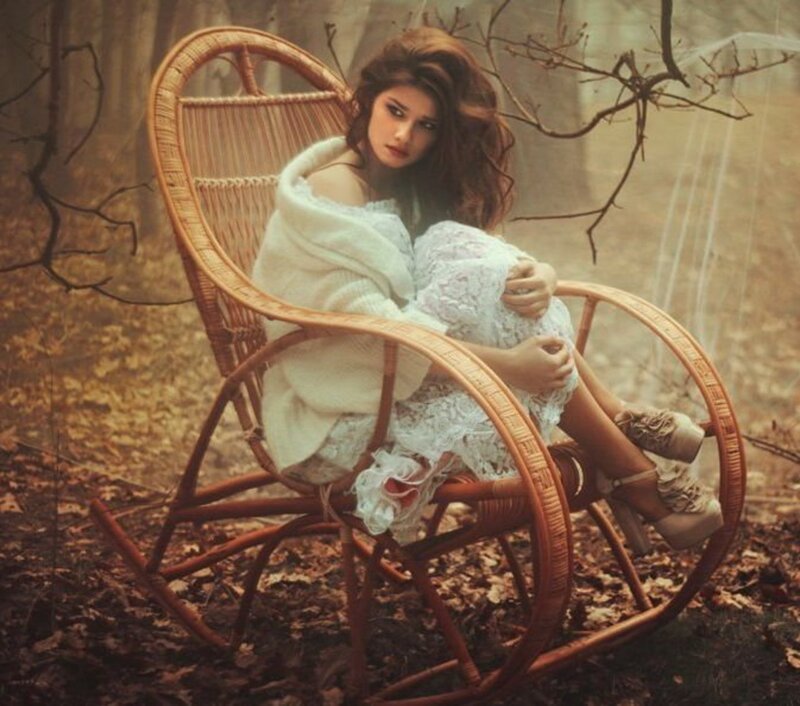 Woman in Wicker Chair — Brown, Dramatic, Autumn