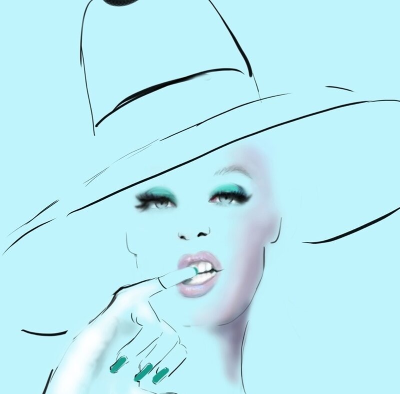Woman in Wide-brimmed Hat — Cyan