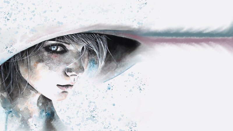 Woman in Wide-brimmed Hat — White, Dramatic, Digital Art
