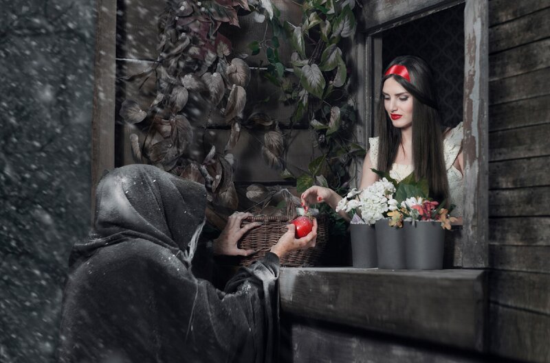 Woman in Window with Apple — Gray