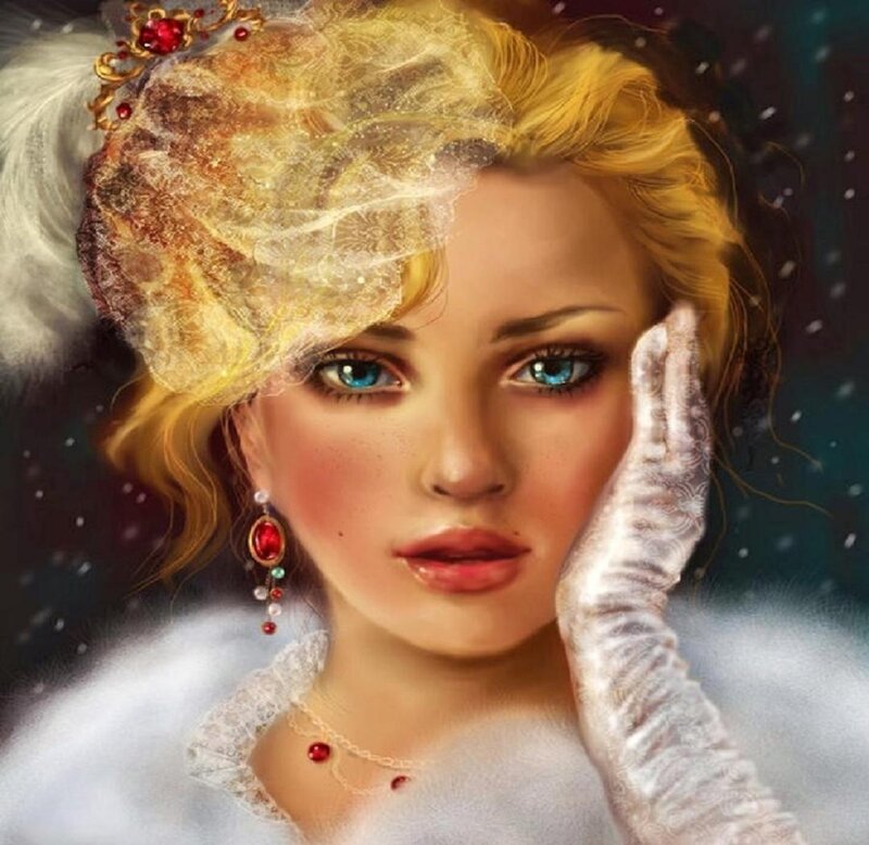 Woman in Winter Attire — White, Dramatic, Digital Art