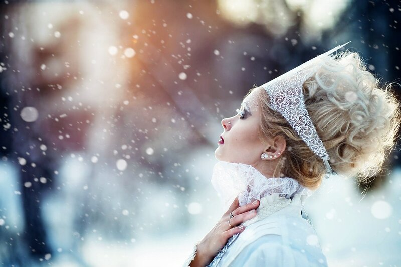 Woman in Winter Attire — White, Serene