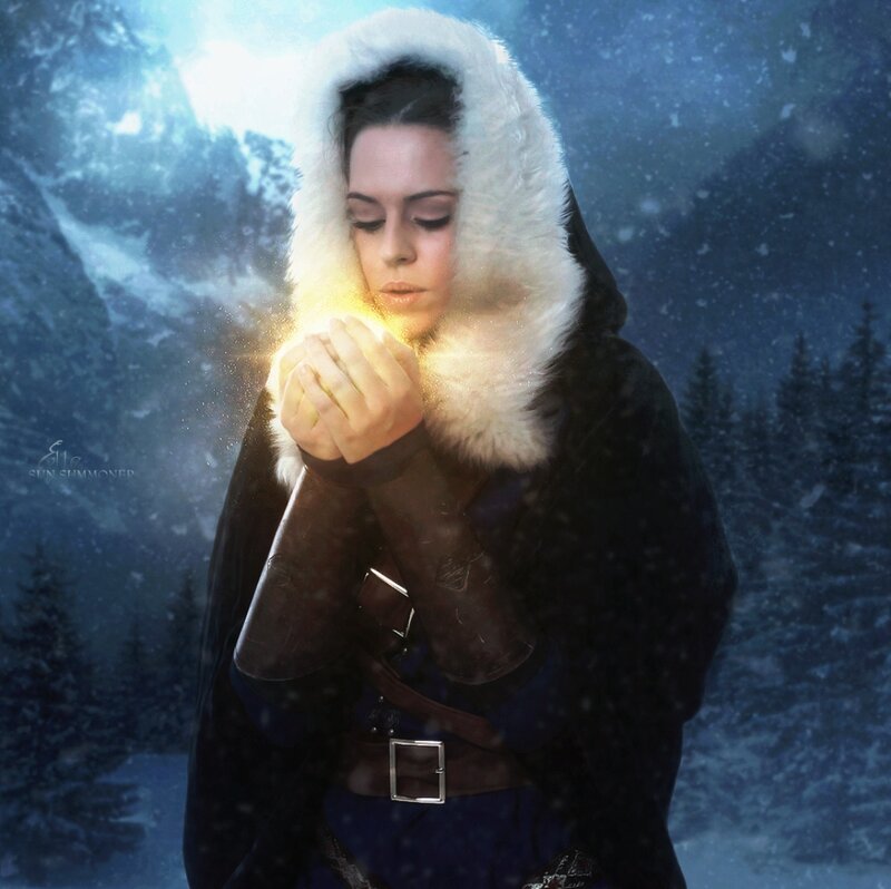 Woman in Winter Cloak — Blue, Dramatic
