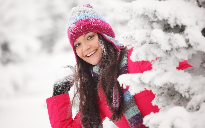 Woman in Winter Clothes — Pink, Playful, Photograph