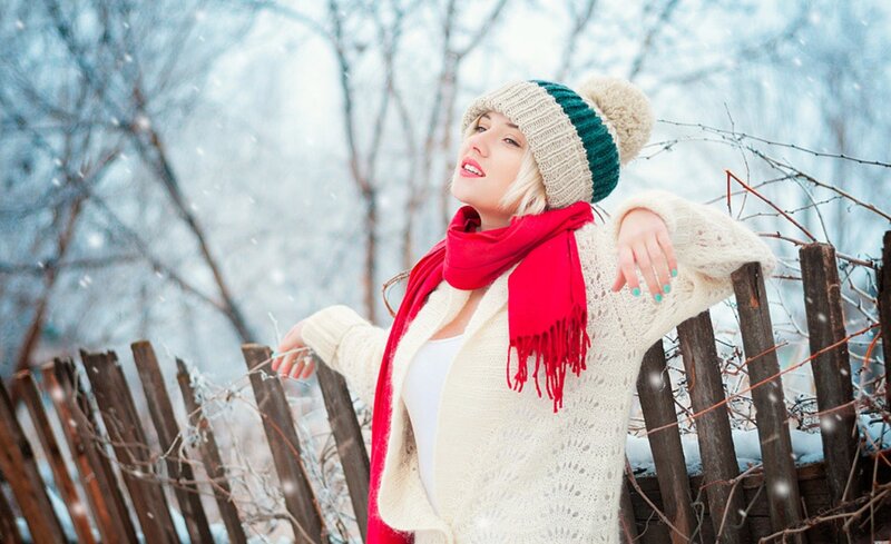 Woman in Winter Clothes — White, Calm