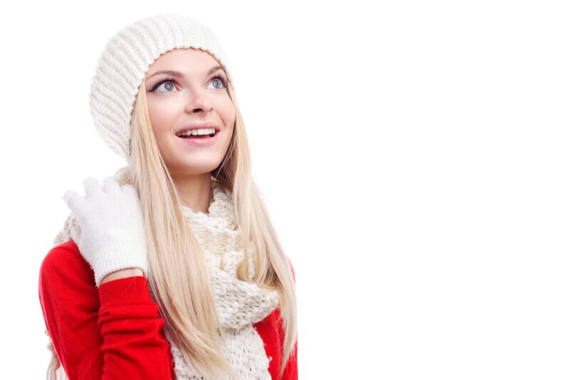 Woman in Winter Clothes — White, Happy, Photograph, Hat