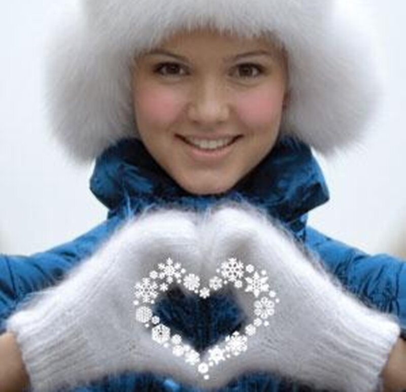 Woman in Winter Clothes — White, Happy