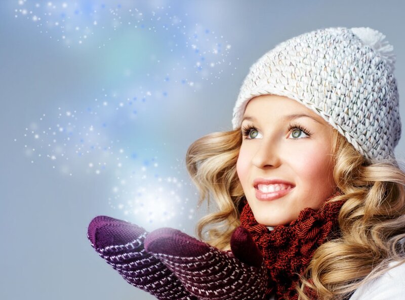 Woman in Winter Clothes — White, Joyful