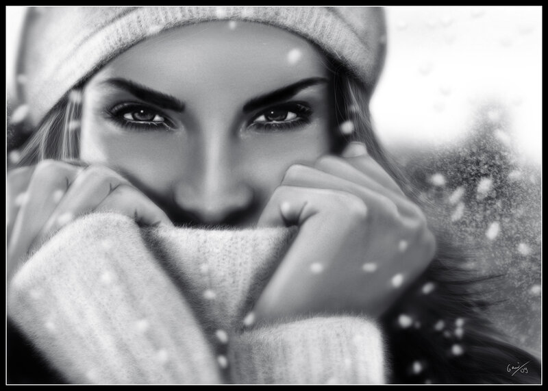 Woman in Winter Clothing — Black, Cold, Digital Art