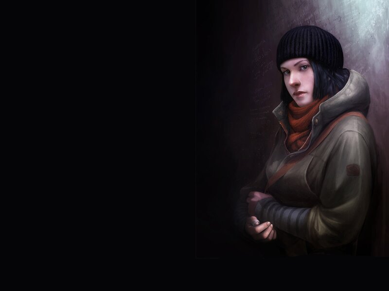 Woman in Winter Clothing — Black, Dramatic, Digital Art