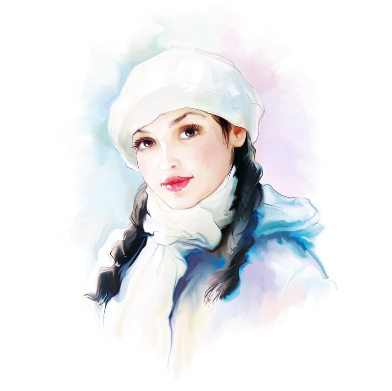 Woman in Winter Clothing — White, Calm, Digital Art
