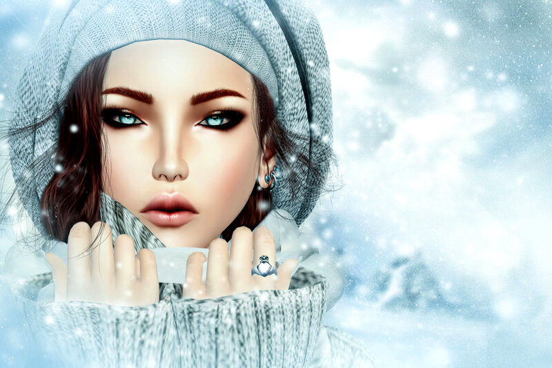 Woman in Winter Clothing — White, Cold, Digital Art, Snow