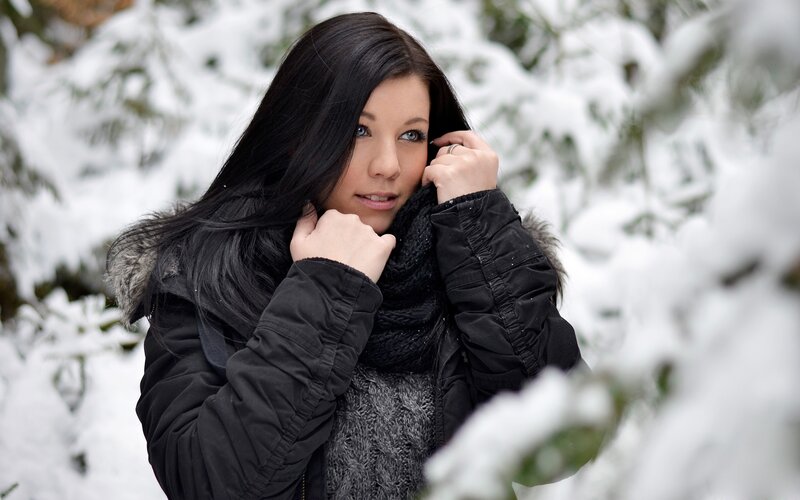 Woman in Winter Coat — Black, Calm, Photograph, Snow