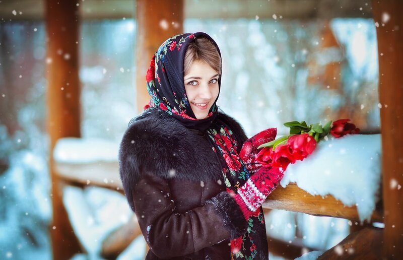 Woman in Winter Coat — Black, Calm, Photograph