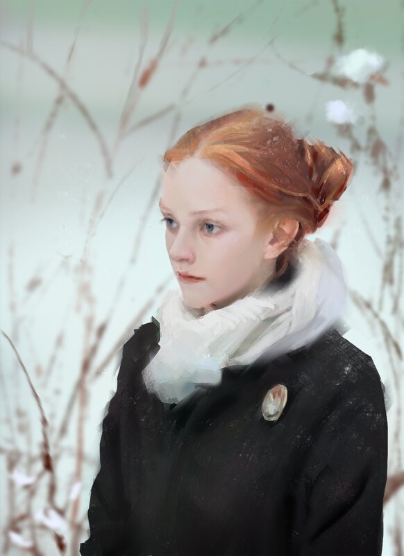 Woman in Winter Coat — Black, Cold, Digital Art