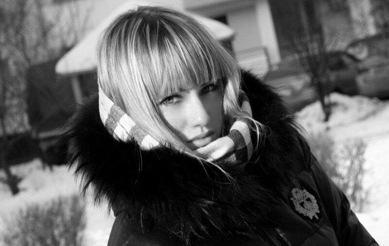 Woman in Winter Coat — Black, Dramatic, Photograph, Scarf, Snow