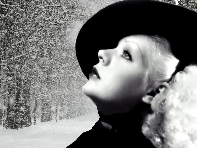 Woman in Winter Coat — Black, Dramatic, Photograph