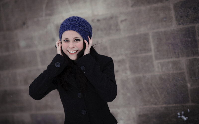 Woman in Winter Coat — Black, Happy