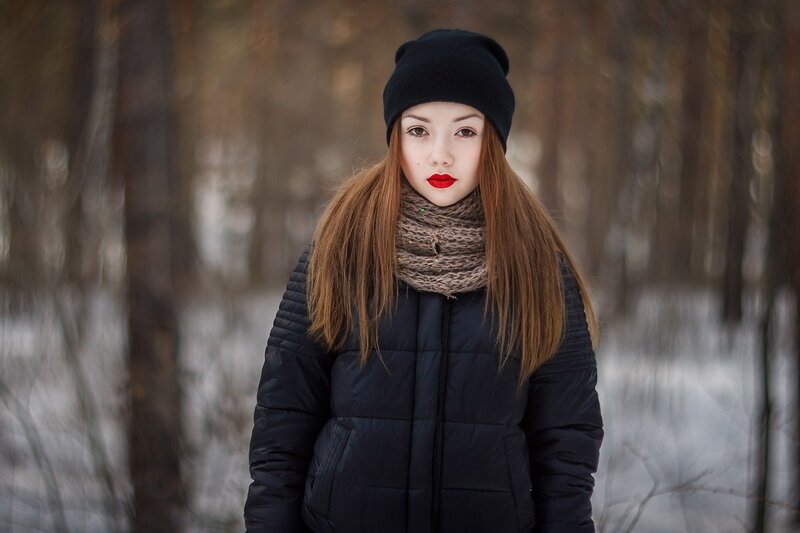 Woman in Winter Coat — Black, Serious, Photograph