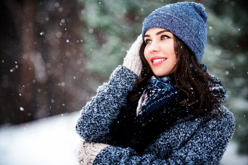 Woman in Winter Coat — Blue, Calm, Photograph