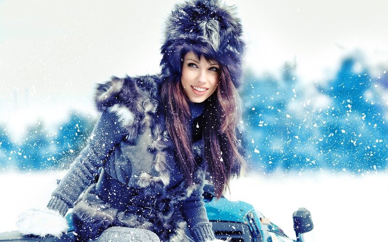 Woman in Winter Coat — Blue, Cold, Photograph, Snow, Sled