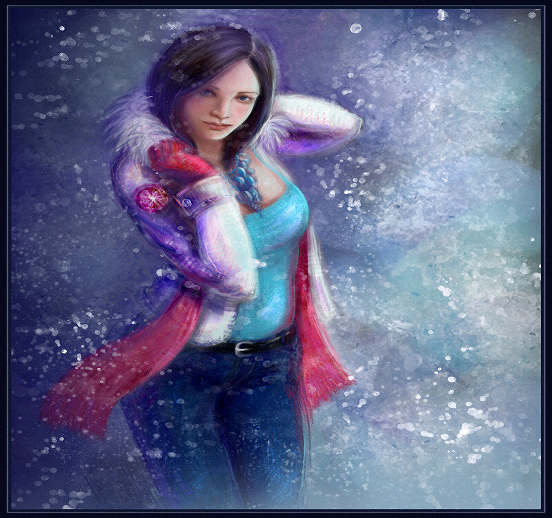 Woman in Winter Coat — Blue, Cold