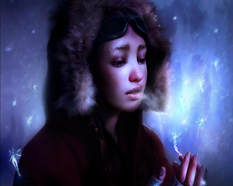 Woman in Winter Coat — Blue, Dramatic, Digital Art