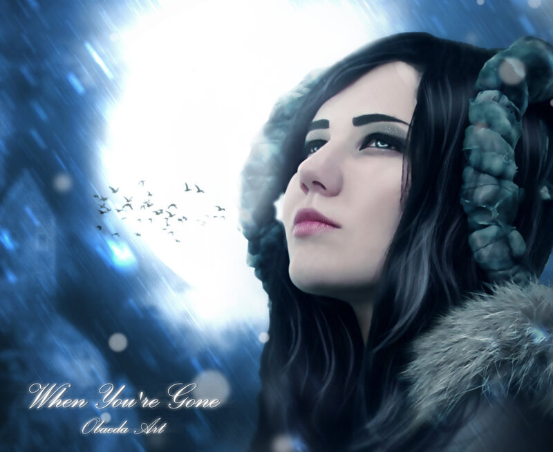 Woman in Winter Coat — Blue, Dramatic, Night, Digital Art