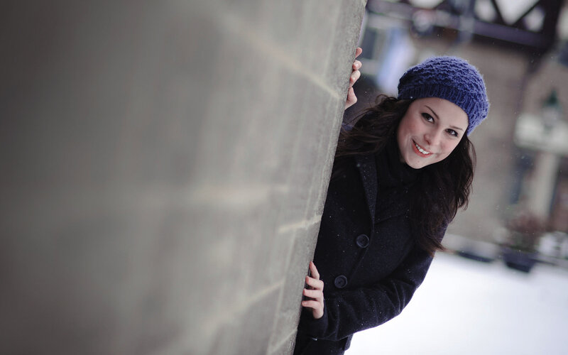 Woman in Winter Coat — Blue, Playful