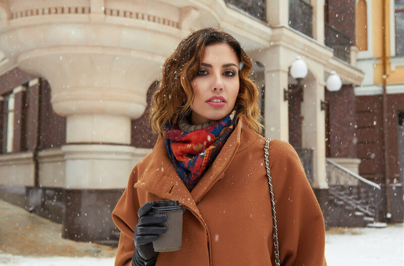 Woman in Winter Coat — Brown, Cold, Photograph, Scarf