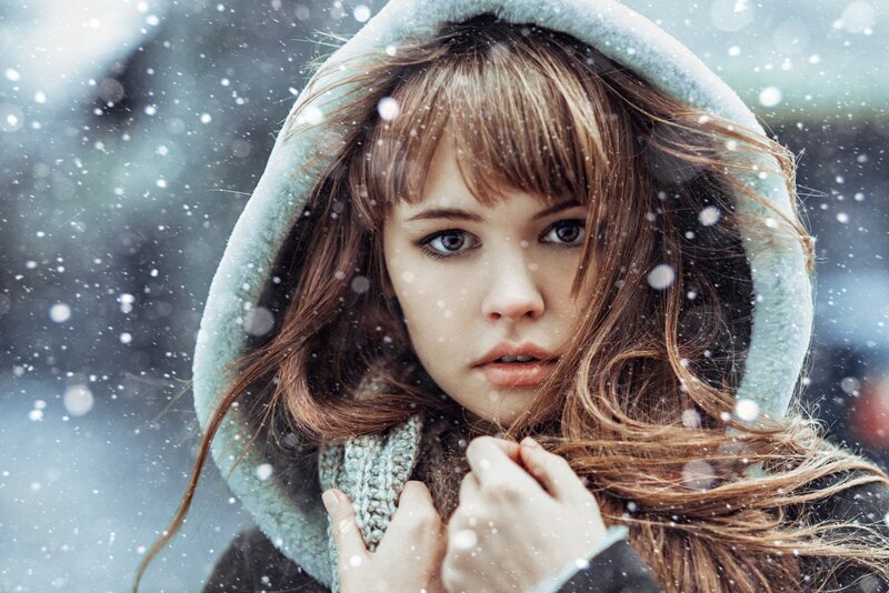 Woman in Winter Coat — Brown, Cold, Photograph, Snow