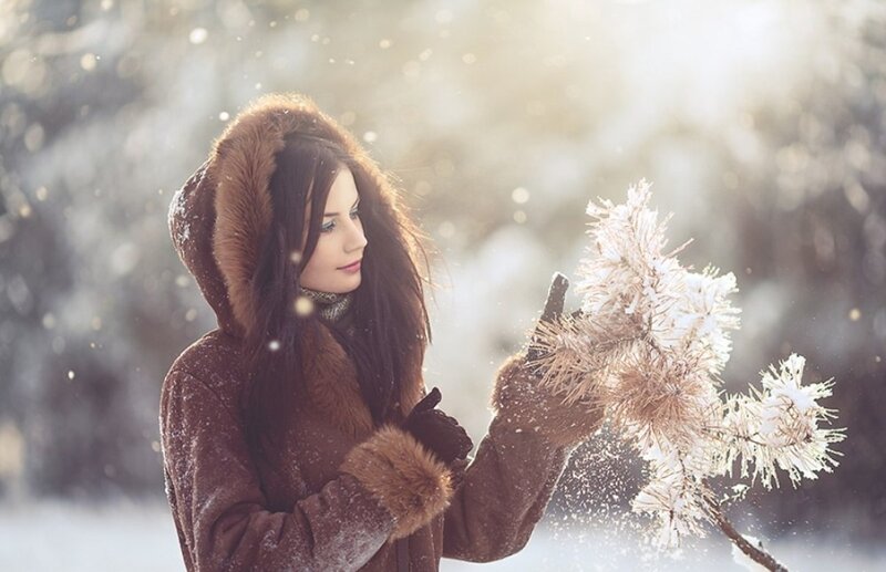 Woman in Winter Coat — Brown, Serene, Photograph