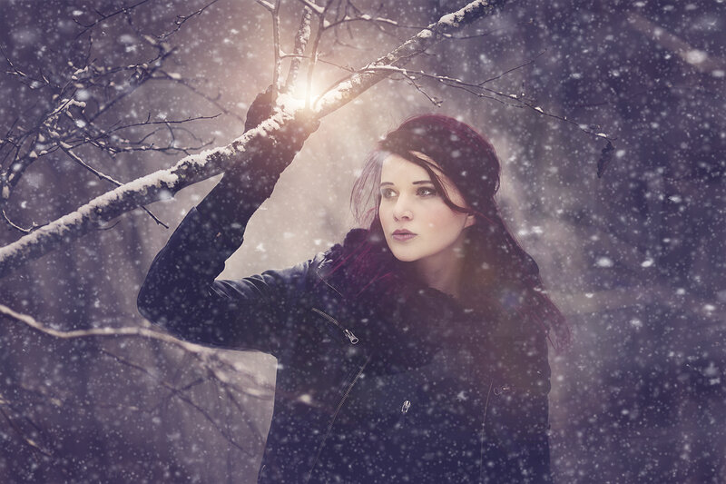 Woman in Winter Coat — Purple, Dramatic, Photograph