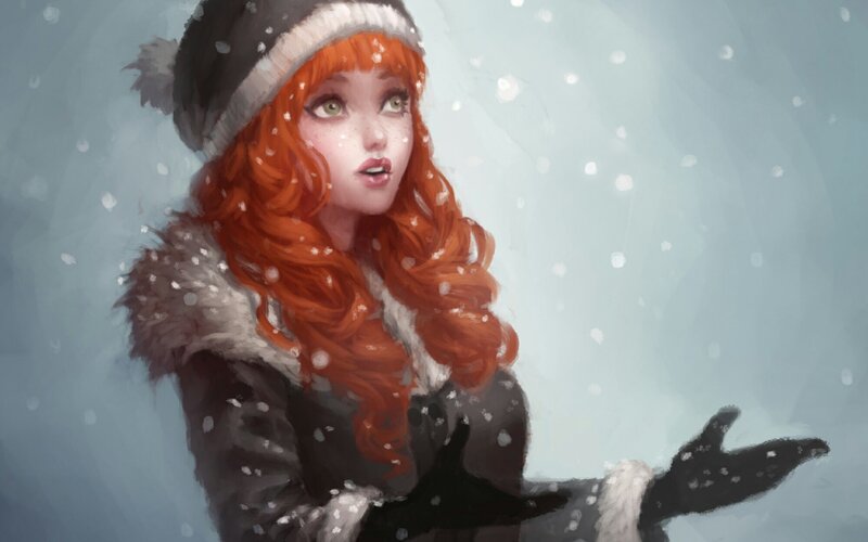 Woman in Winter Coat — Red, Calm