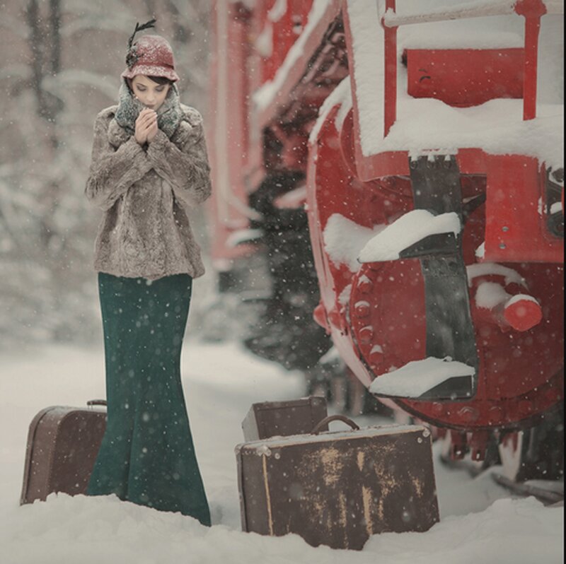 Woman in Winter Coat — Red, Cold