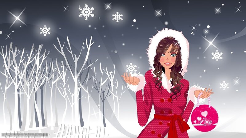 Woman in Winter Coat — Red, Festive