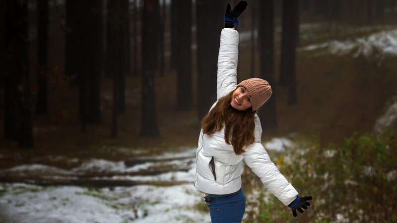 Woman in Winter Coat — White, Calm, Photograph, Forest, Snow