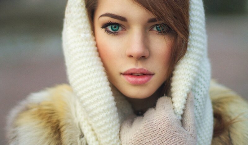 Woman in Winter Coat — White, Calm, Photograph, Fur Collar