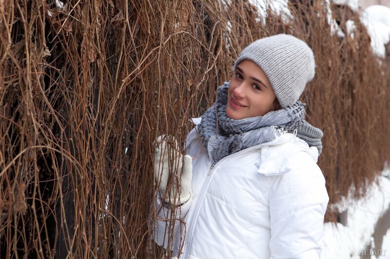 Woman in Winter Coat — White, Calm, Photograph, Scarf
