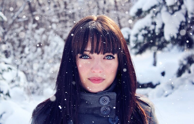 Woman in Winter Coat — White, Calm, Photograph, Snow