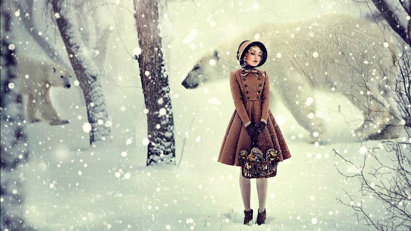 Woman in Winter Coat — White, Cold, Digital Art, Polar Bears