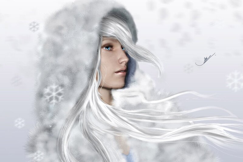 Woman in Winter Coat — White, Cold, Digital Art