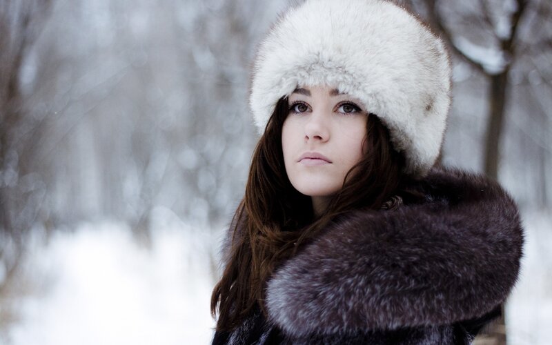 Woman in Winter Coat — White, Cold, Photograph, Fur Hat, Snow