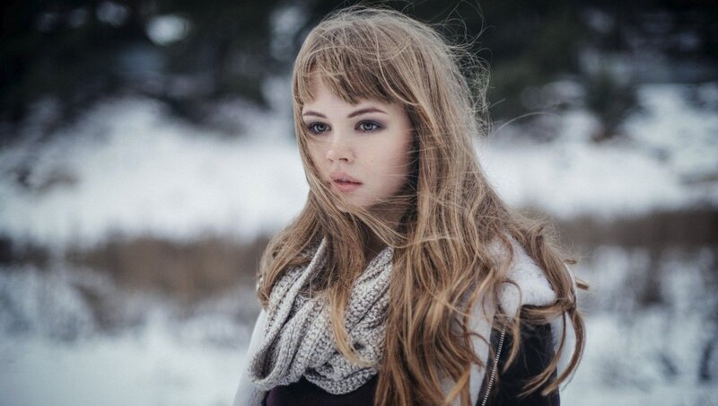 Woman in Winter Coat — White, Cold, Photograph, Scarf