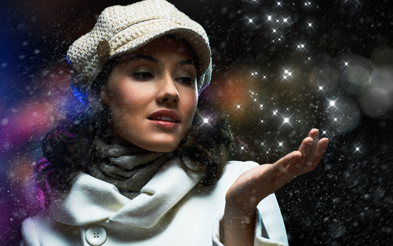 Woman in Winter Coat — White, Dramatic, Night