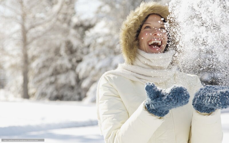 Woman in Winter Coat — White, Playful, Photograph